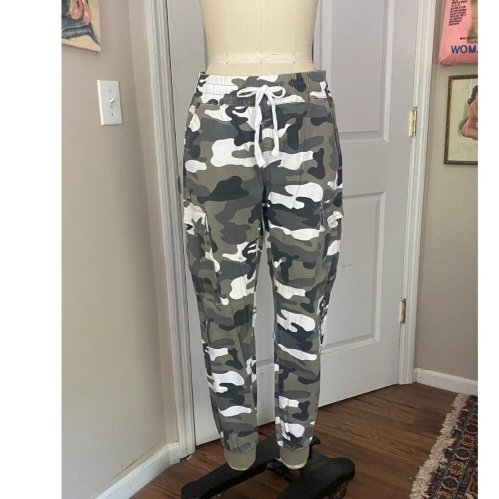 STREETWEAR SOCIETY Camo Camouflage High-Waist cargo Jogger baller Pants *SMALL*